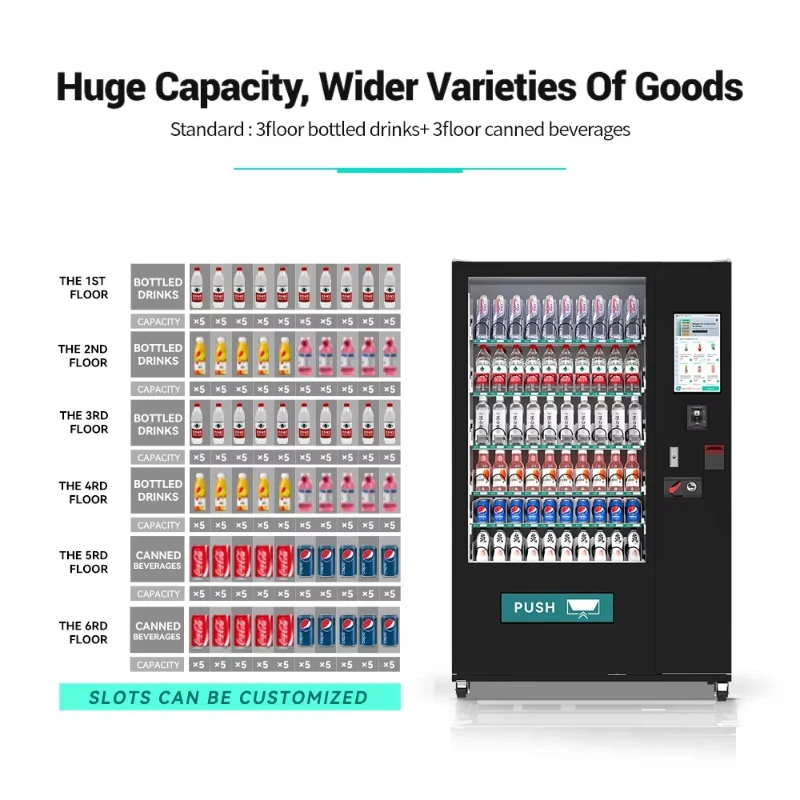 Customized 24 Hours Self-Service Snack Vending Machine With Bullet Proof Glass Automatic Combo Drinks Snack Vending Machine