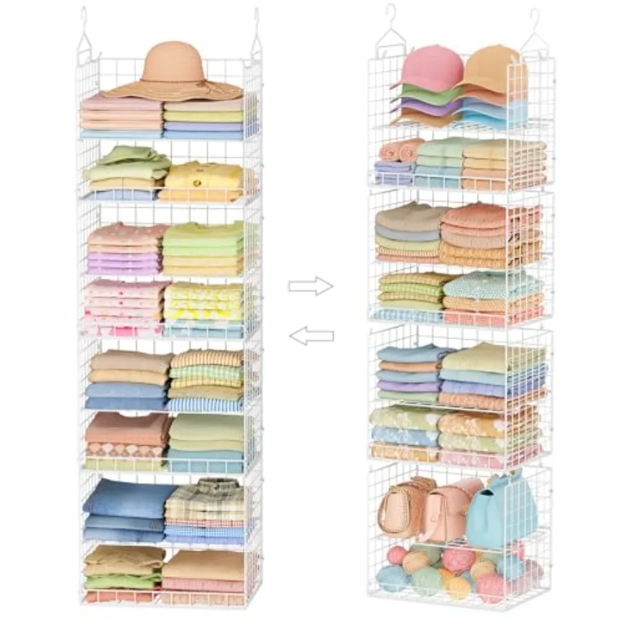 

8 Tier Extended Width Hanging Closet Organizer, Sweater Storage for Closet Organizer System, Stackable Wire Basket Bins for Clo