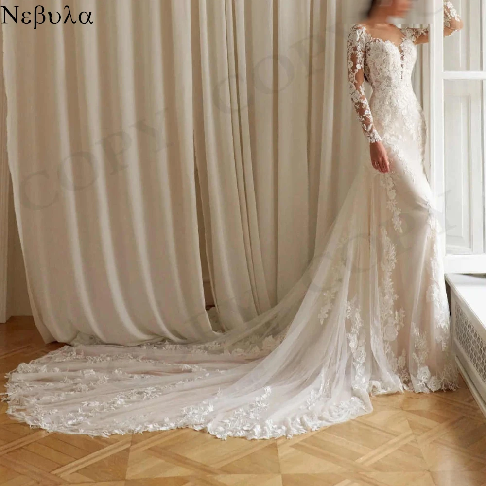 Белое свадебное платье по индивидуальному заказу, изысканное вечернее платье русалки с длинными рукавами, модные аппликации, темпераментные свадебные платья для свадебной вечеринки