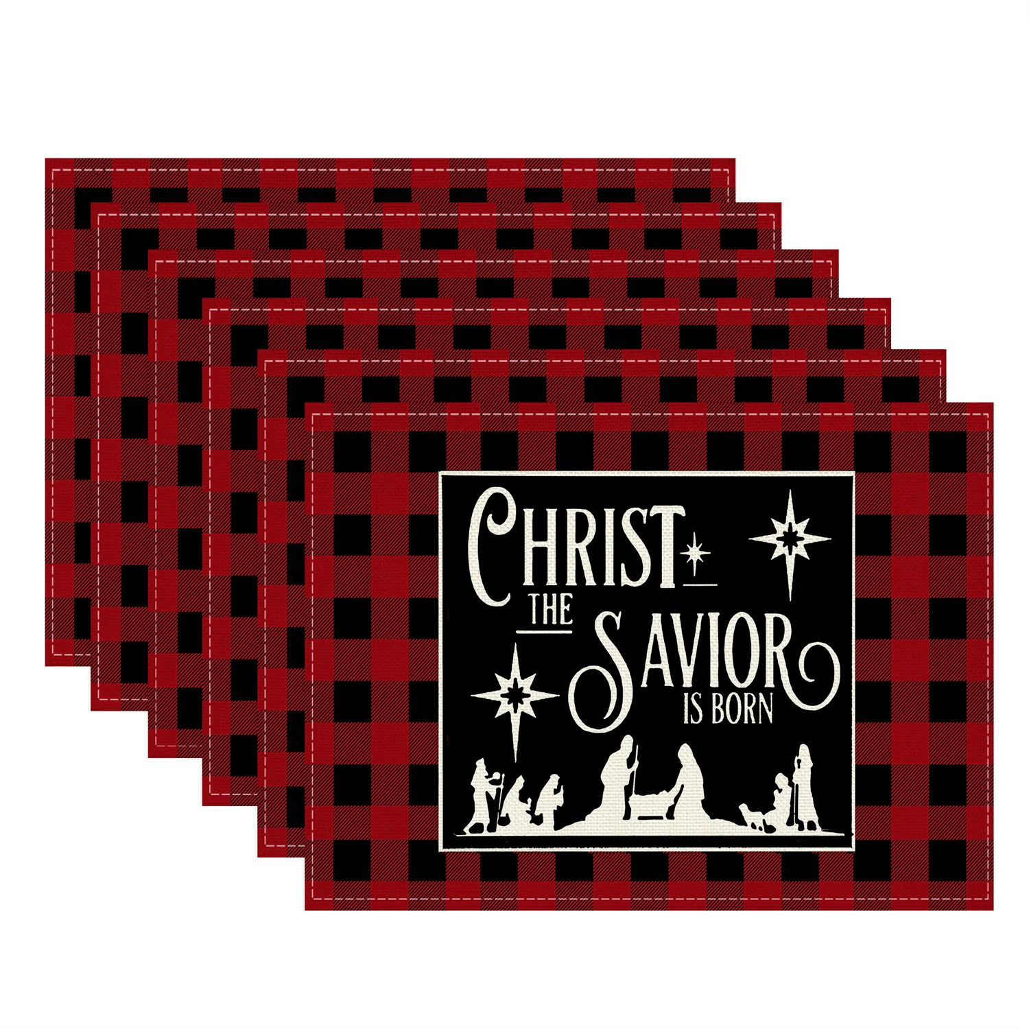 

4 шт. рождественские салфетки 12x18 дюймов, черный, красный, плед, Христос Спаситель рождается Иисус Рождество, моющиеся коврики для стола для праздника