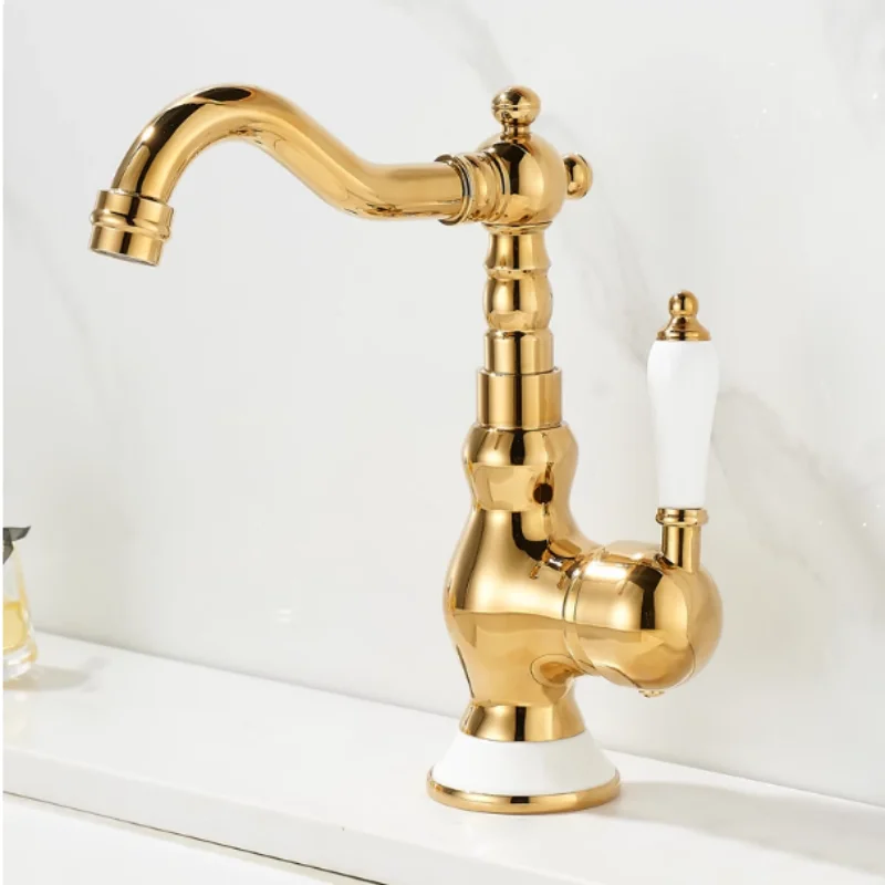 

Французский ретро-водопадный смеситель, золотой смеситель для ванной комнаты, медный смеситель для раковины, золотой смеситель для горячей и холодной воды, черный смеситель для раковины