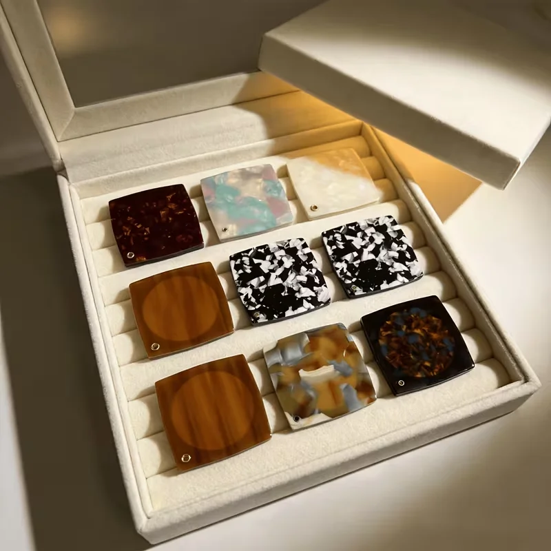 Customized name square acetate fiber compact mirror turtle shell pattern rotating pocket makeup mirror portable travel hand mirr