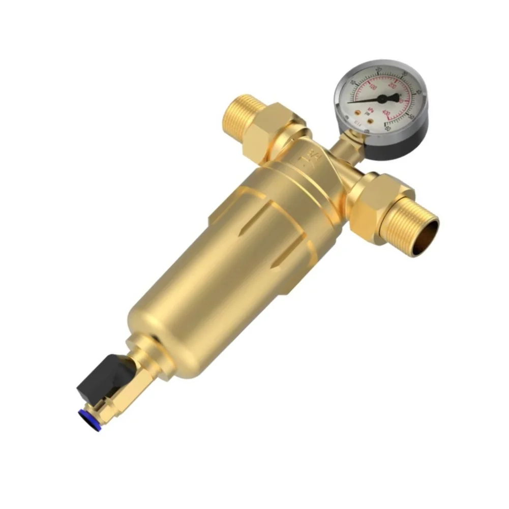 Copper Pre Filter Water Filter With Pressure Gauge Household Tap Sediment Purifier Whole House Water Pipe Protector Accessory