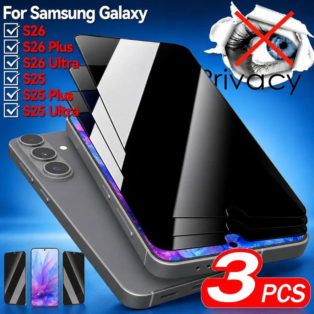

3Pcs Privacy Full Screen Protector for Samsung Galaxy S26 S25 S24 Ultra S23+ S22+ S21+ S24 S25 S23 FE 9H Hardness Tempered Glass