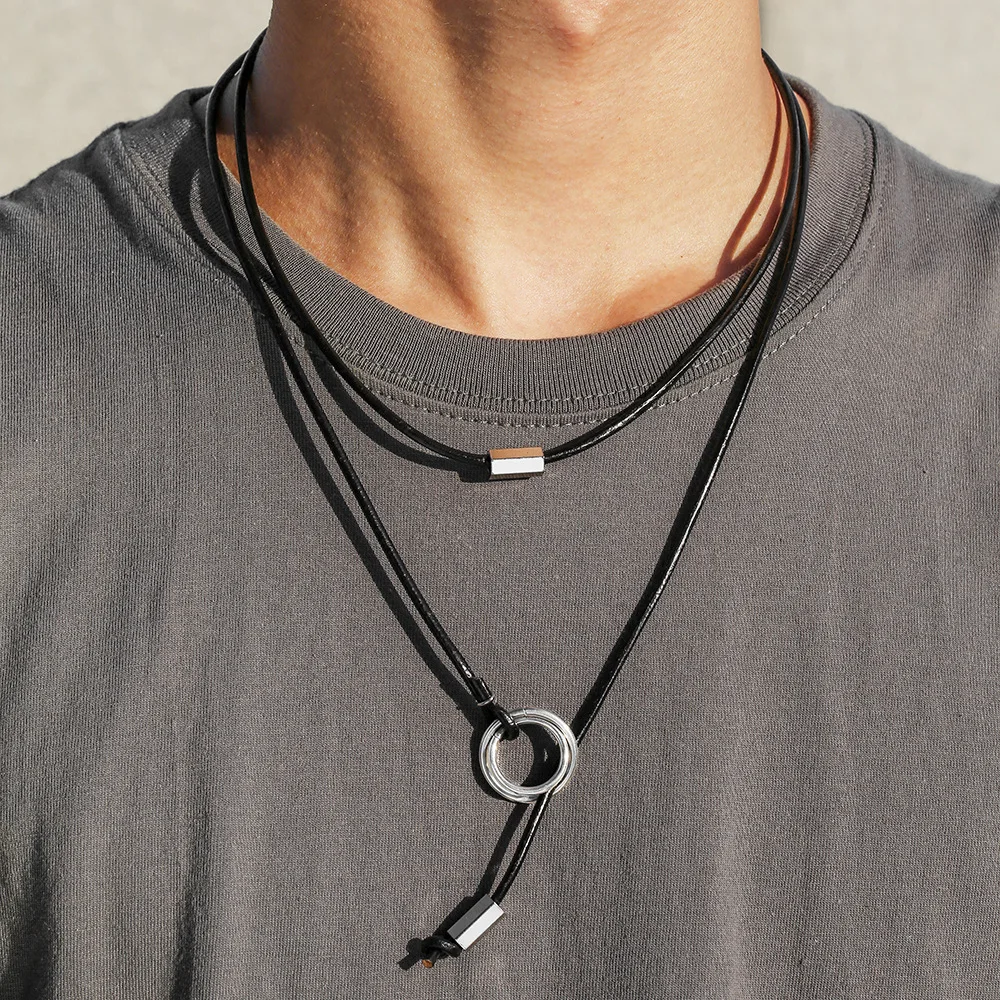 

Multi-layer Stackable Necklace For Women Men Double-loop Collarbone Chain with Tassel Metal Pendant Adjustable Trendy Jewelry