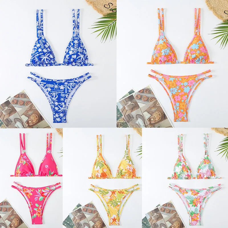 

Бикини с цветочным принтом, сексуальный высококачественный купальник с открытой спиной, высокоэластичный женский купальник, новая модель 2025 года