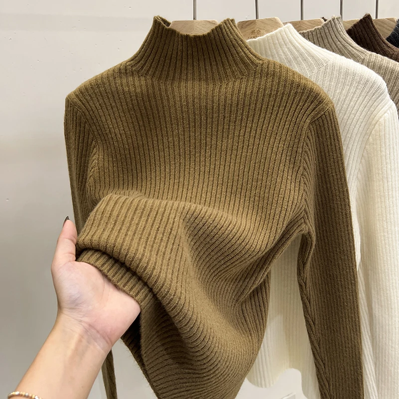 Warm Gebreide Coltrui Vrouwen Herfst Winter Effen Kleur Basislaag Top Koreaanse Stijl Lange Mouwen Veelzijdige Trui