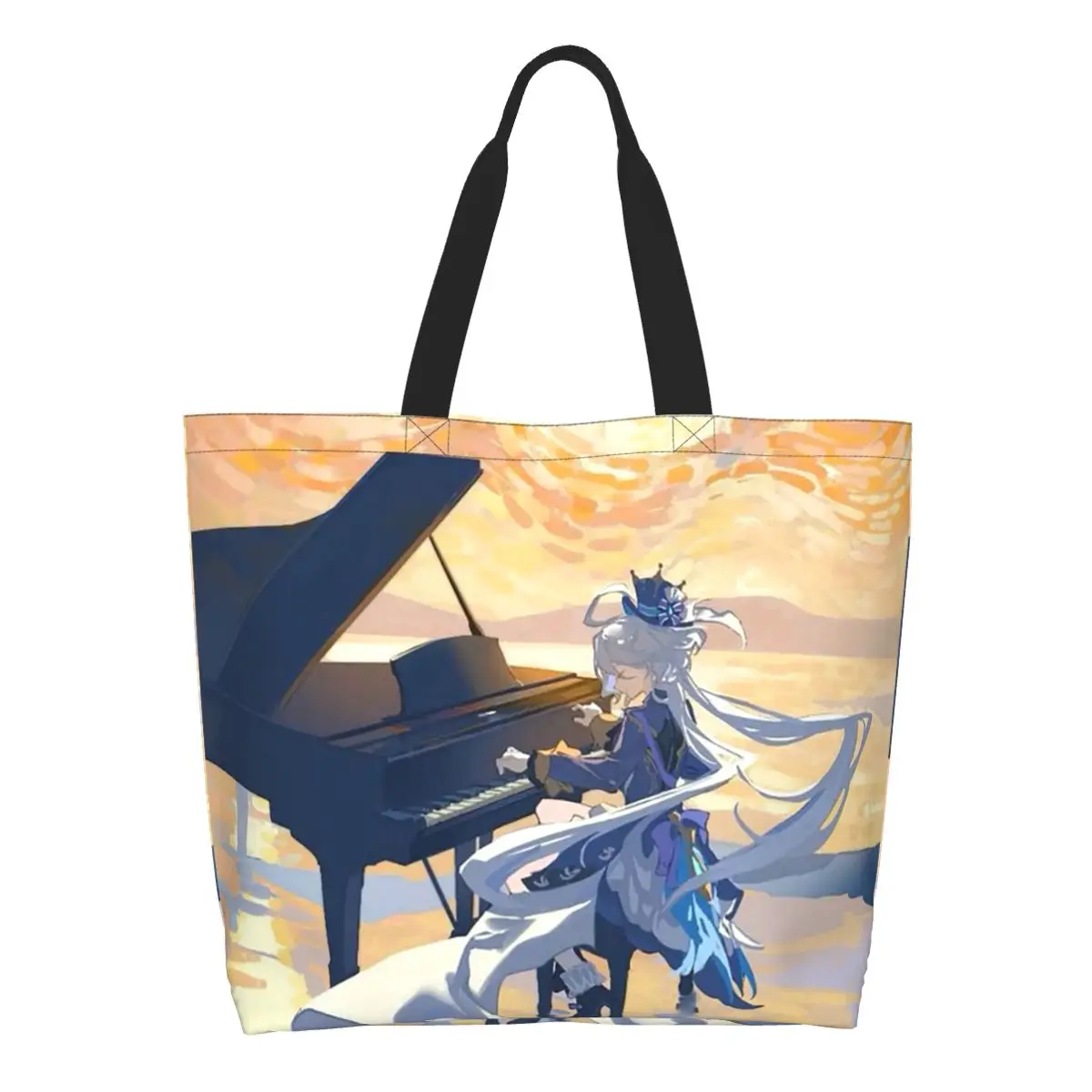 Furina Genshin Impact Game Shopping Tote Bag Canvas Large Capacity Shoulder Bags Shopper Grocery Handbag for Women