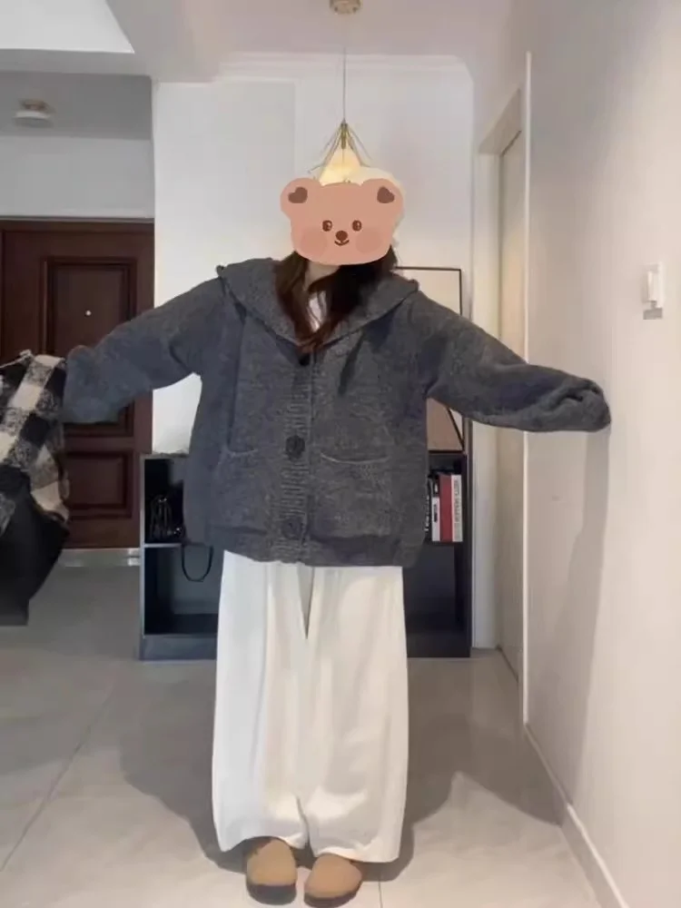 Cardigan ouvert à capuche surdimensionné pour femme, pull mi-long, Jaet paresseux, coupe ample, manteau automne-hiver