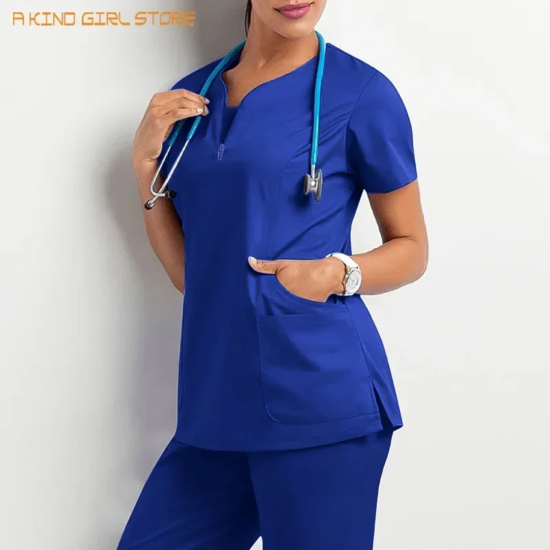 Surgical Uniforms Woman Scrub Set Medical Nurse Beauty Salon Workwear Clinical Scrubs Top + Pant Spa Doctor Nursing Tunic Suit