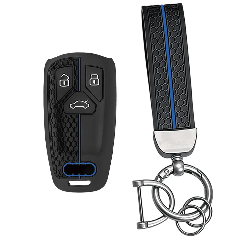 Athletic Red Edge Silicone Wrap With Keychain For Audi Q5 Q7 4M A6L S4 Anti-drop 3 Button Keyless Smart Key Cover