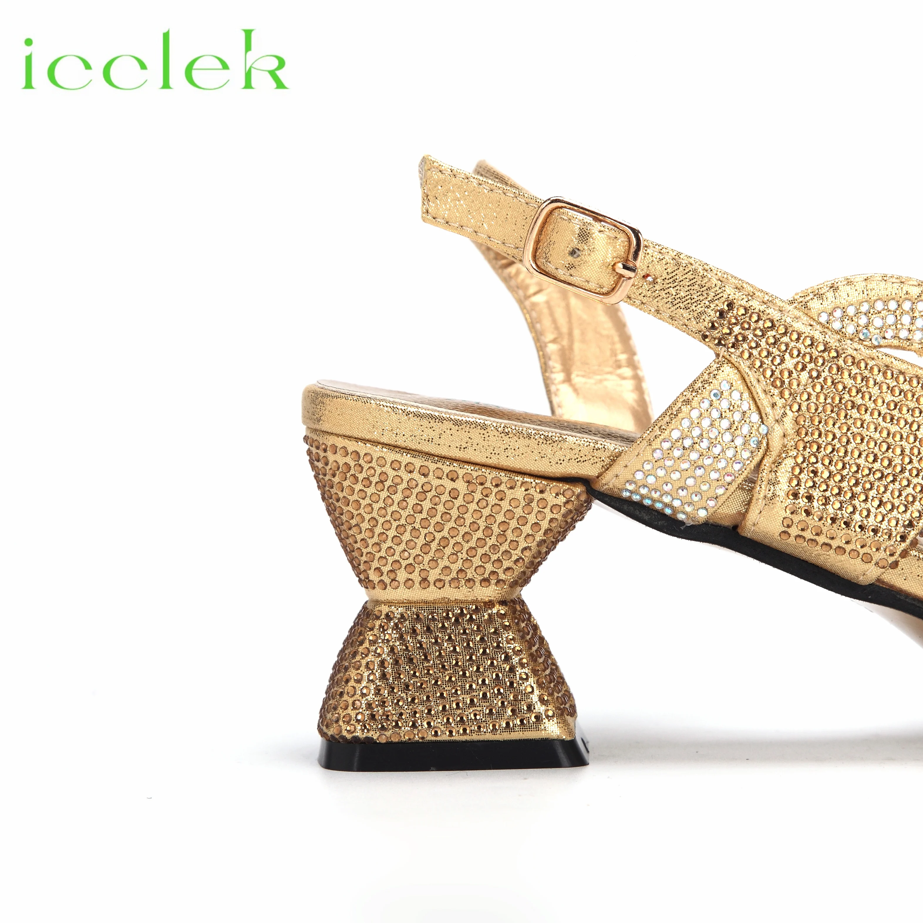 Gold Color Fashionable High Quality Comfortable Heels Ladies Shoes Matching Bag Set For Wedding Party