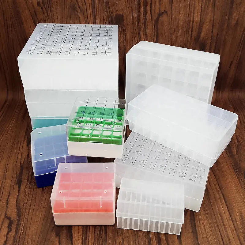 

Lab 12/20/25/81/100-holes 1.8ml cryovial plastic storage box sample vial storage rack with lid 36-holes 5ml freeze tube support