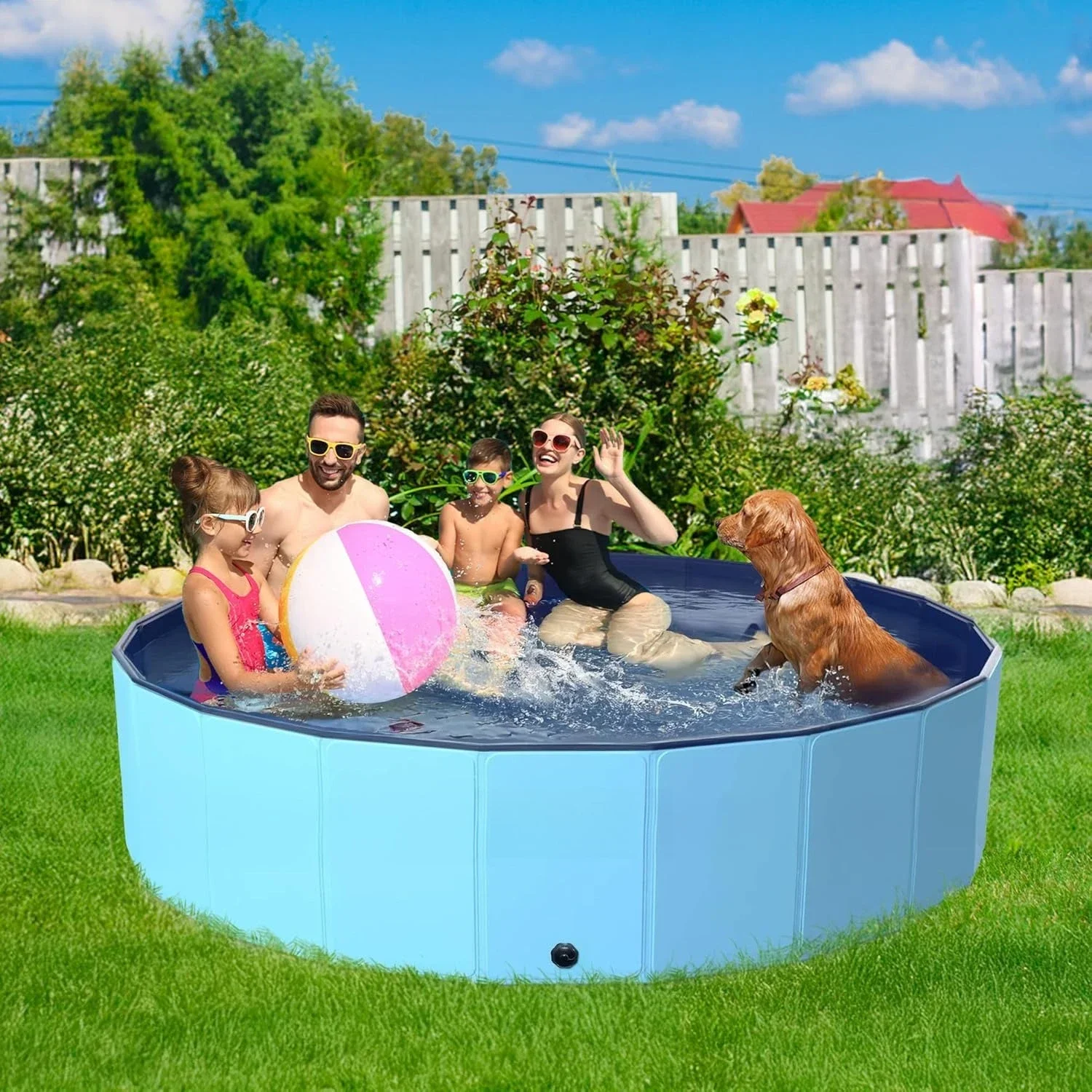 Piscina Plegable para Perros de 107 Pulgadas, Extra Grande, de Plástico Rígido, Piscina Infantil Plegable para Perros, Bañera Portátil para Mascotas