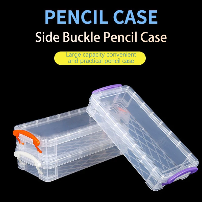 

1Pc Plastic Transparent Pencil Case Large Capacity Simple Double Buckle Box Sketch Art Box For School Stationery