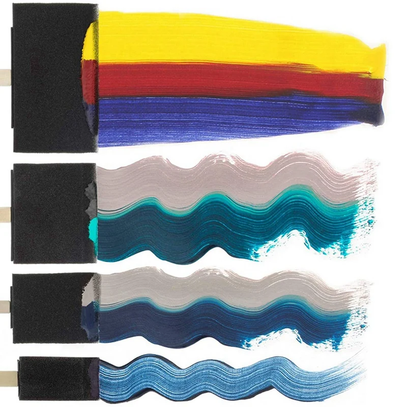 60 Pcs Foam Sponge Wooden Handle Paint Brush Set-Lightweight, Durable, Very Suitable For Acrylic