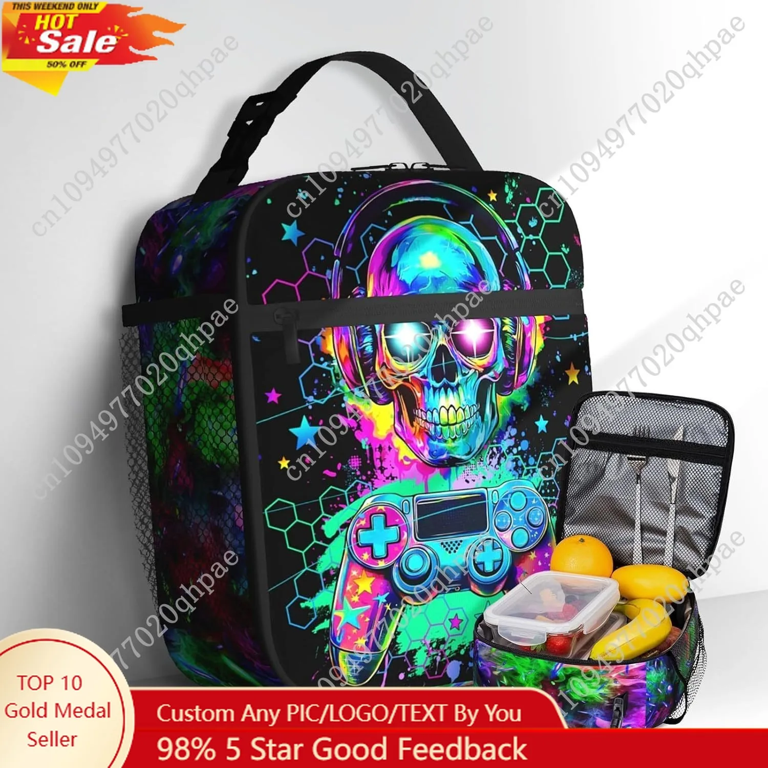 

Gaming Lunch Box for Boys, Insulated Reusable Video Game Lunch Bag Portable Waterproof Leakproof Game Lunchbox Tote Bag for Scho