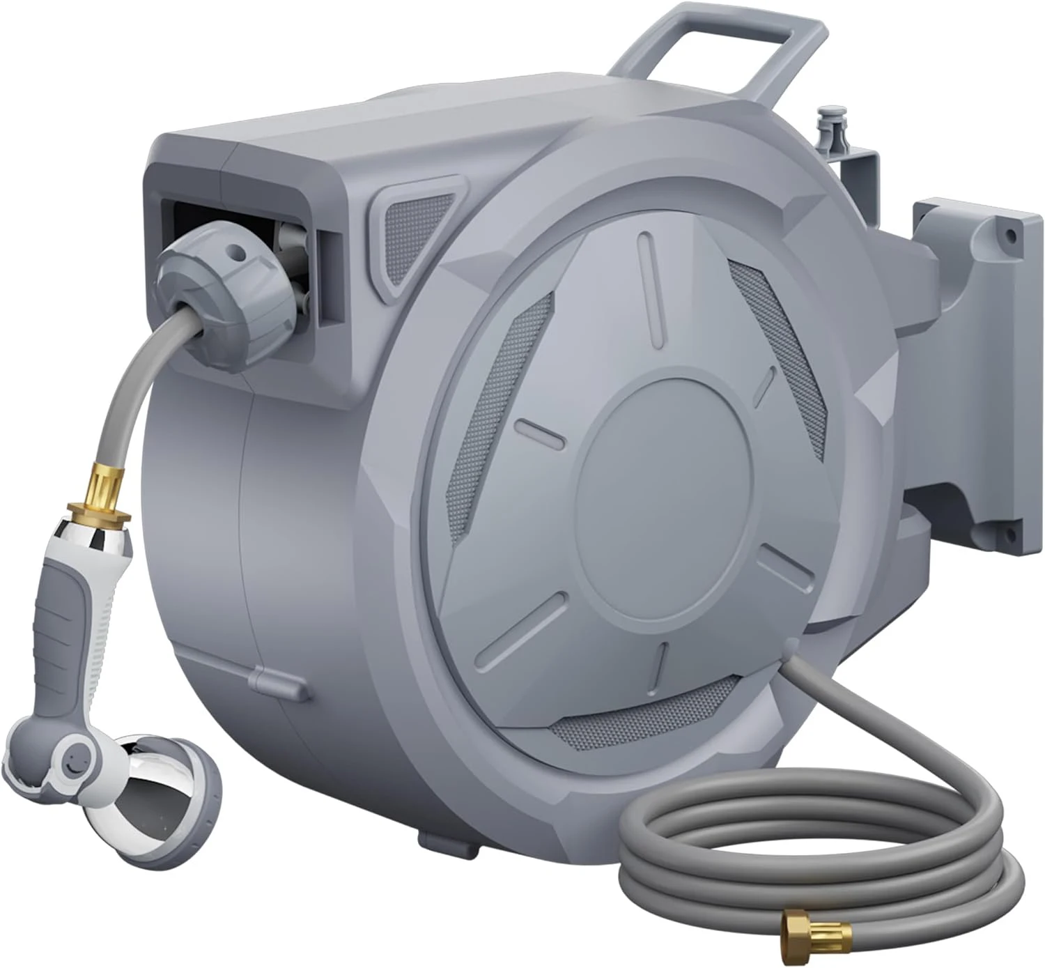 25M Retractable Garden Hose Reel - Auto Rewind, HYBRID/PVC Drum, for Car/Pet/Garden