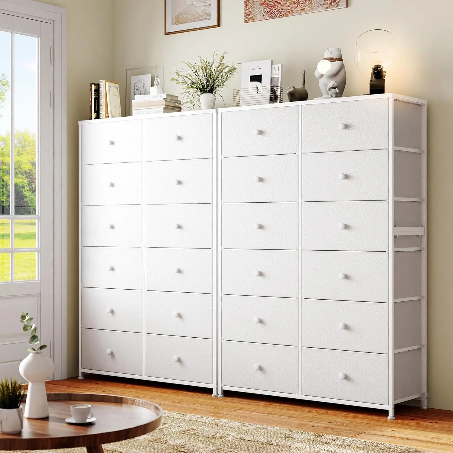 EnHomee White Dresser, Dresser for Bedroom, Tall Dresser with 12 Large Drawers Fabric Dressers & Chests of Drawers for Bedroom,L