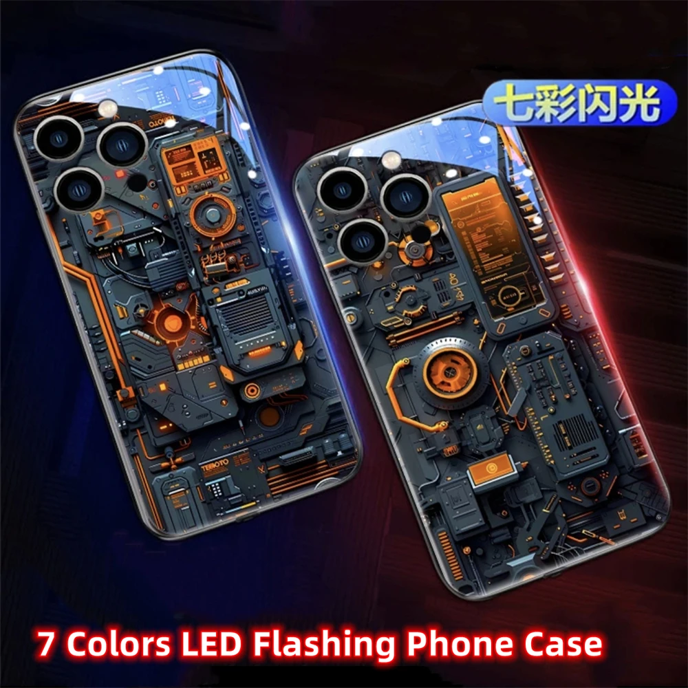

Orange Circuit Board Sound Music Control Led Light Phone Case Glowing Cover For iPhone Air 17 16 E 15 14 13 12 11 Pro Max Plus