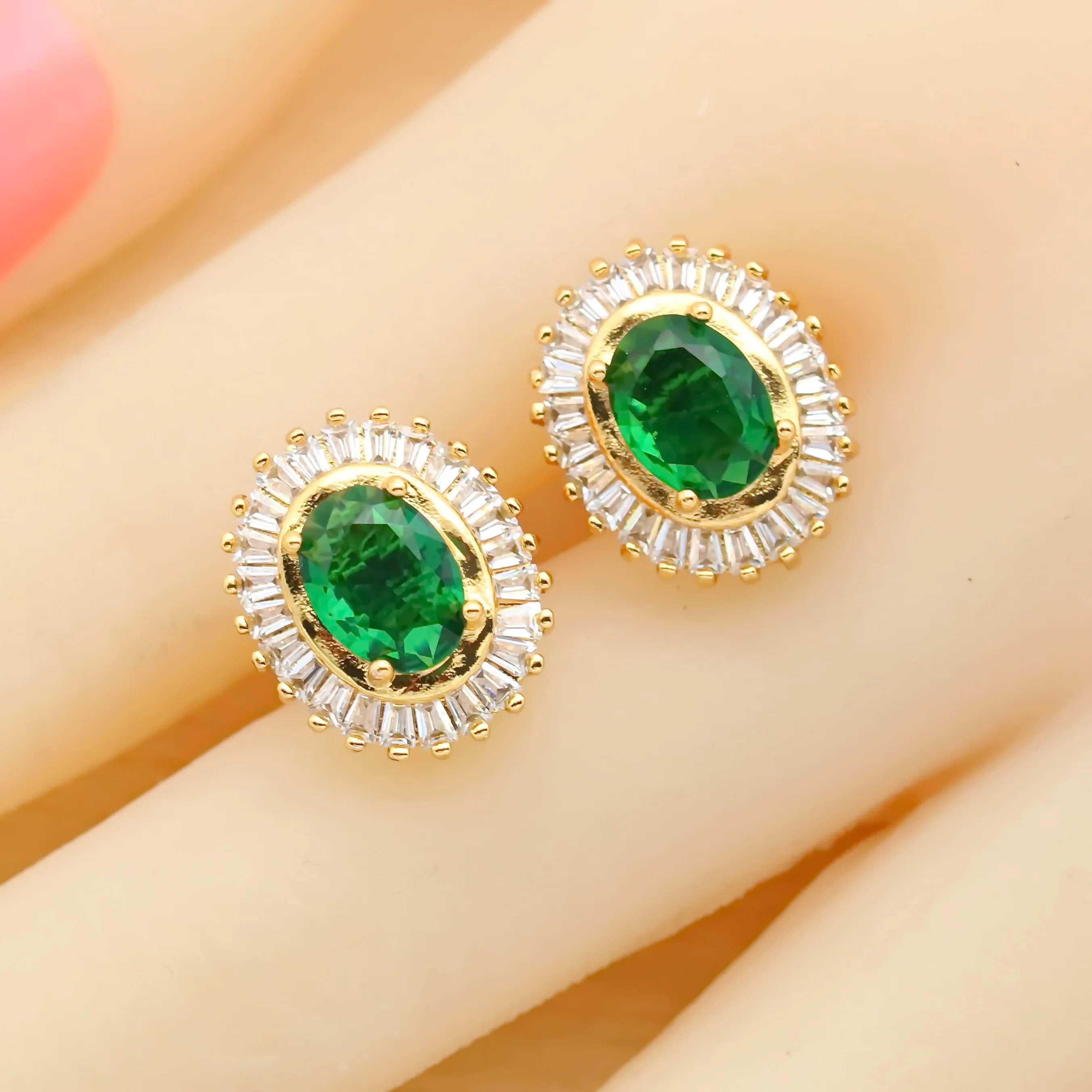 Amazing Green Zirconia Gold Plated Jewelry Sets for Women Earrings Necklace Pendant Open Ring Bracelet Christmas Birthday Gift