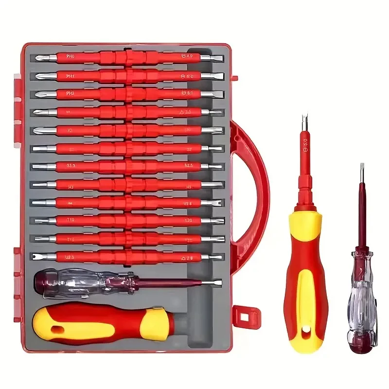 26 In 1 1000V Insulated Screwdriver Set For Electrician Dual Head Precision Removable Magnetic Bits Slotted Torx Hex Square