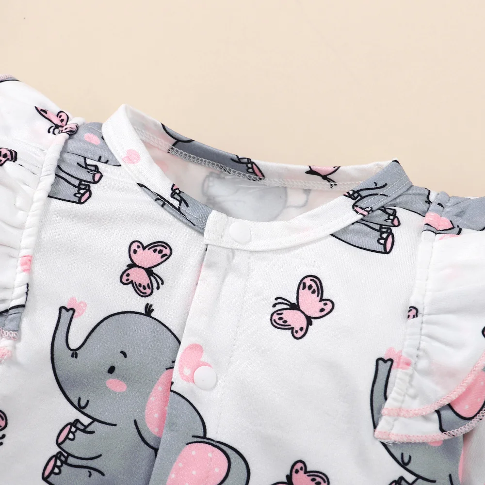 Baby Girl Romper Long Sleeve Cute Elephant Bodysuit+Headband Casual Bodysuit for Toddler Girl 0-18Months Clothes