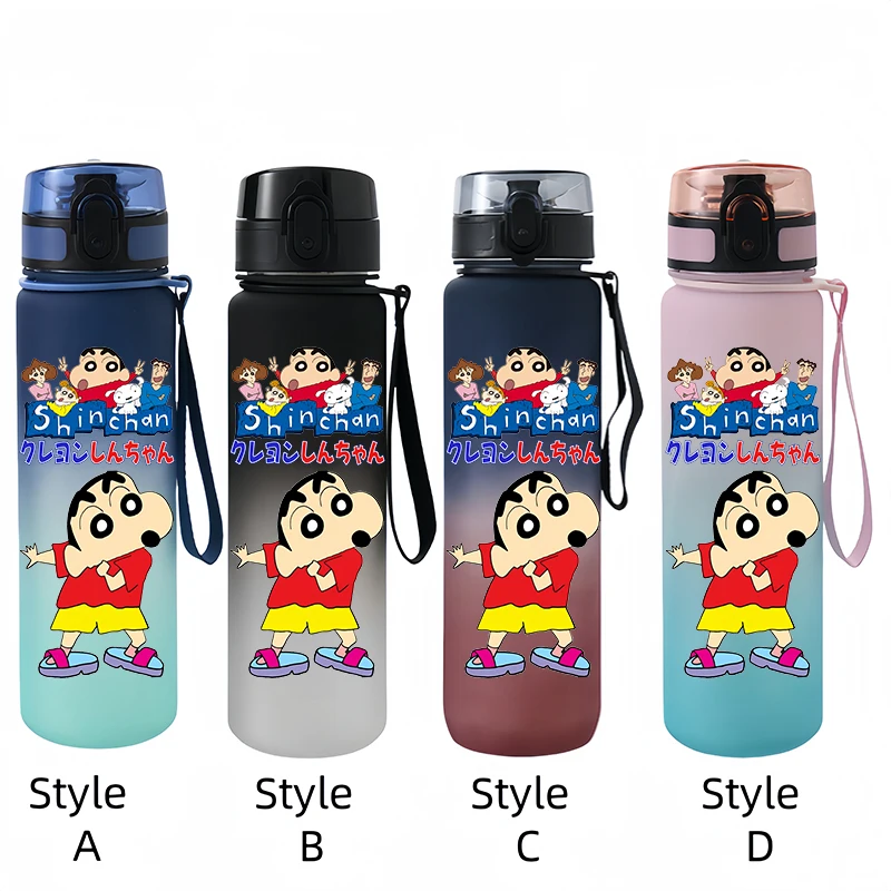 Crayon Shin-chan Anime Peripheral Water Cup, botella de agua de plástico esmerilada para bebidas calientes, regalo de dibujos animados para niños, 650ml