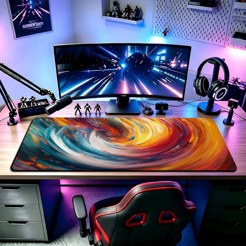 Colorful Swirl Abstract Paint Mouse Pad, Large Extended Desk Mat, Vibrant Ink Swirl Artwork, Non-Slip Rubber Keyboard Mat