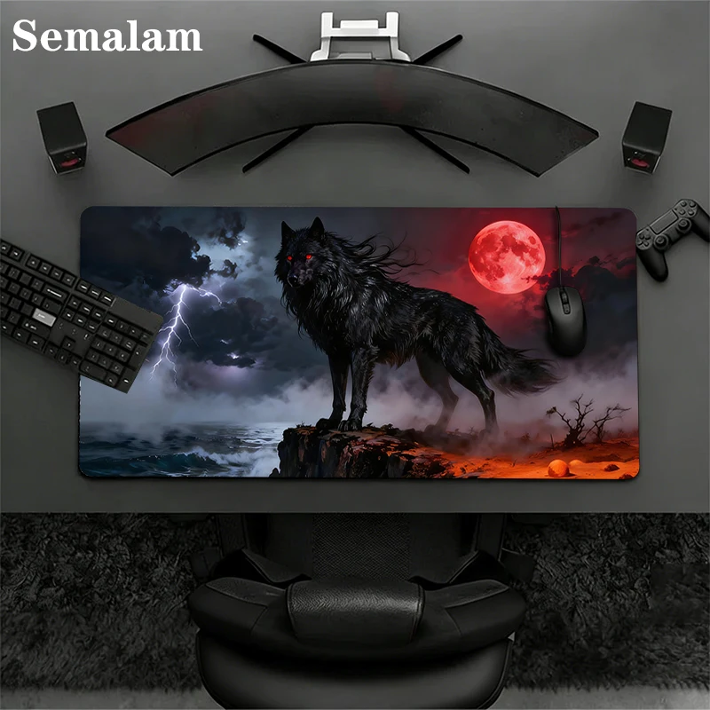 

Большой игровой коврик для мыши XXL с дизайном аниме-волка, удлиненный, с нескользящей основой, прошитыми краями, для компьютера, геймеров, ПК, клавиатуры, декора стола
