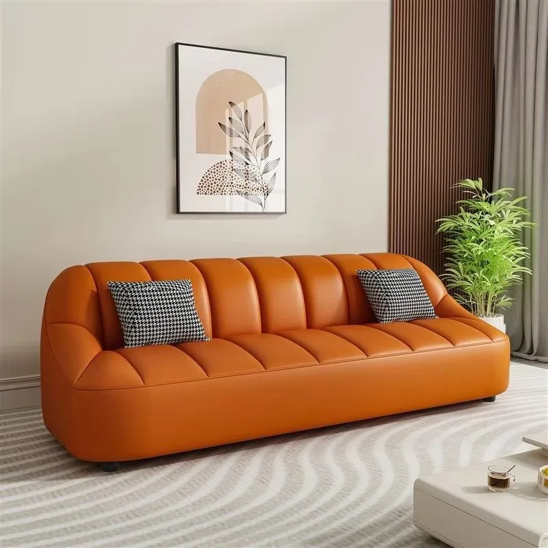 

Three Seat High Small Apartment Living Room Modern Simple Genuine Leather Sofa Sponge Light Luxury Straight Row Hotel Office