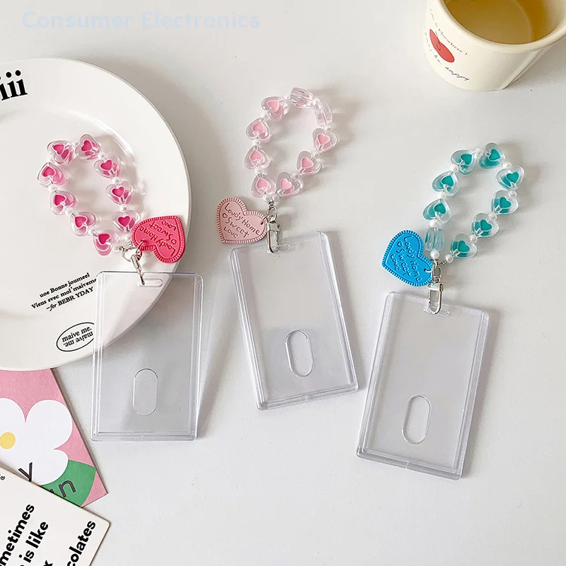 Cartoon Photocard Holder Cover Sweet Transparent Student ID Card Holder Idol Postscards Storage Keychains Photo Cards Frame