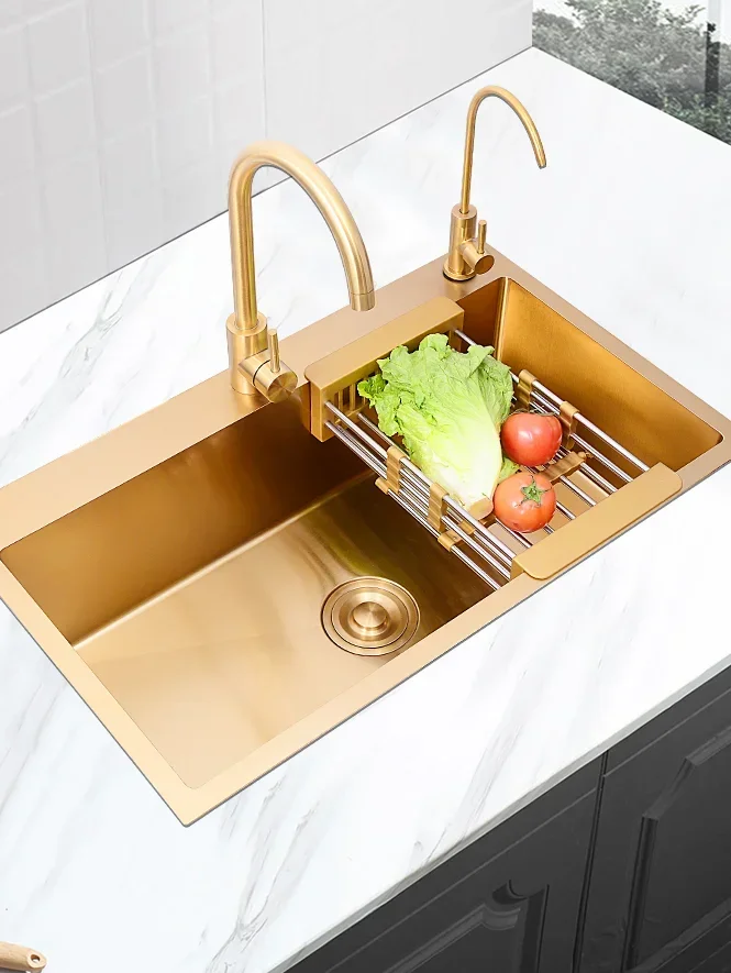 Best selling luxury style double bowl handmade gold kitchen sink