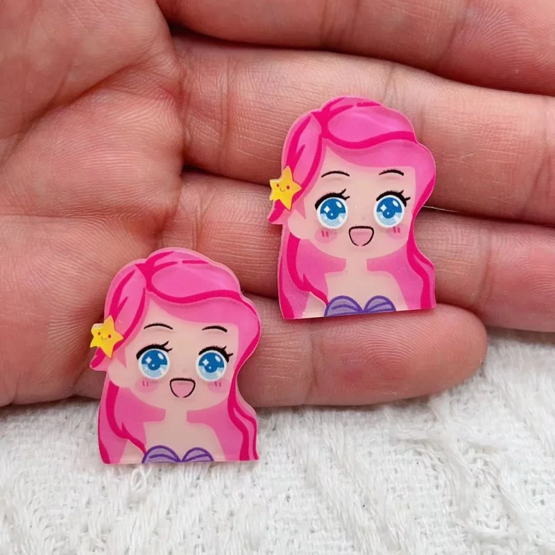 10Pcs New Cute Mini Acrylic Little Cartoon Girl Princess Series Flatback Ornament Biżuteria do manicure Akcesoria do włosów