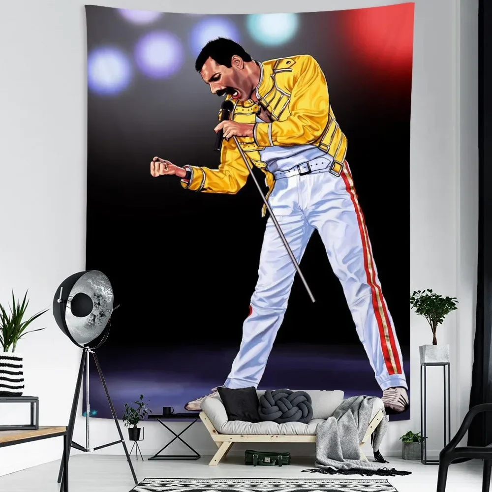 Freddie Mercury Rock Music Wall Hanging Tapestry Cartoon Queen Legendary Singer Home Decor Wall Carpet Livingroom Dorm Decor