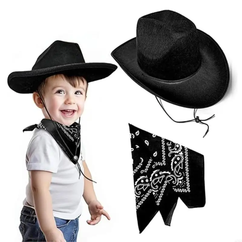 270d Kids Cowboy Hats Bandana Set บทบาทเล่นเครื่องแต่งกายสำหรับงานปาร์ตี้ธีมตะวันตกกิจกรรมกลางแจ้ง