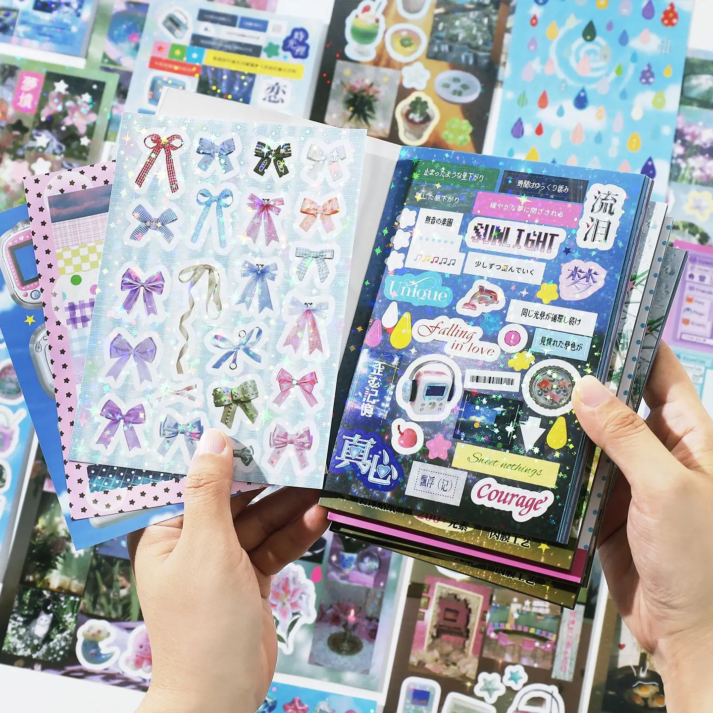 20 sheets/book Ancient Early Wind Sparkling Film Sticker Book Out of Focus Universe Series Sticker Book Star Paradise Korean Ins