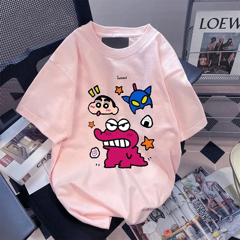 Summer Crayon Shin-Chan Anime Cute T-Shirt Round Neck Loose Casual Short Sleeves Cartoon Print Ins Girl Birthday Gifts