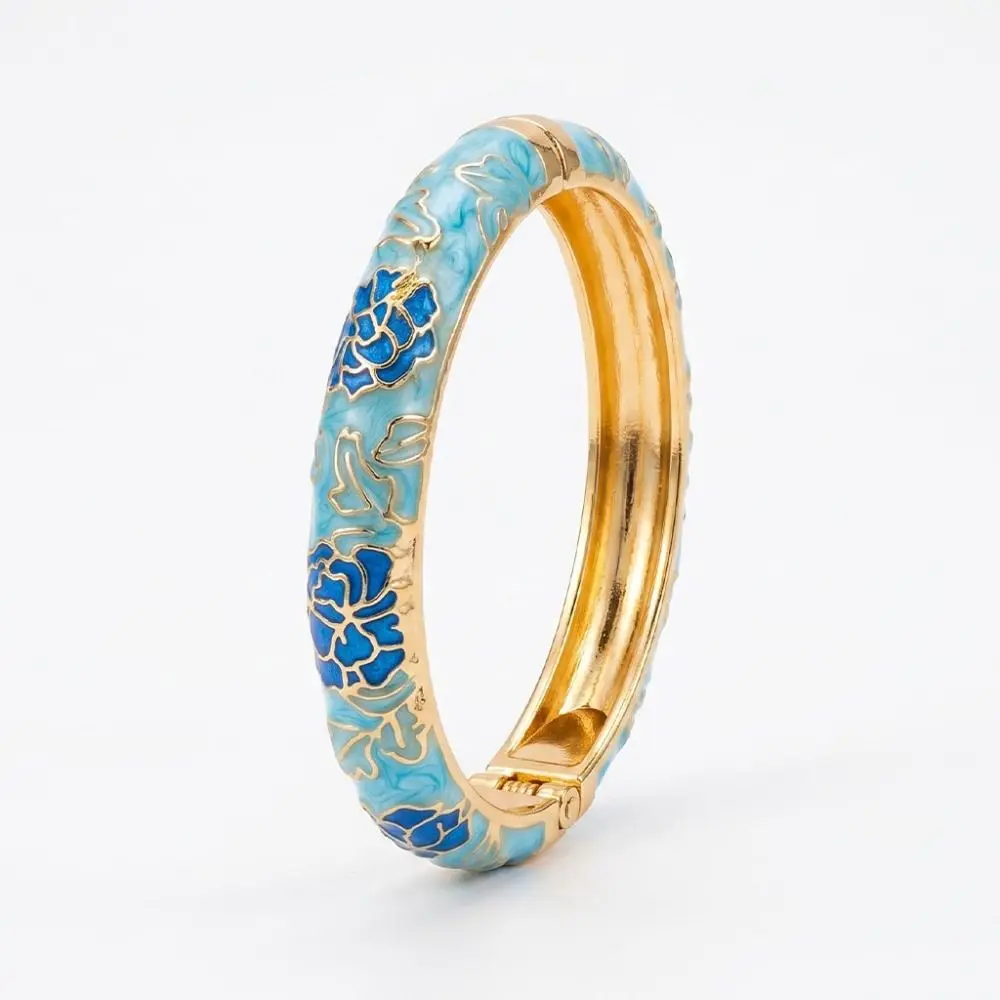 Flower Design Enameled Bracelets Wide Multicolor Enamel Enamel Dropped Glaze Bangle Colorful Hollow Enamel Bracelet