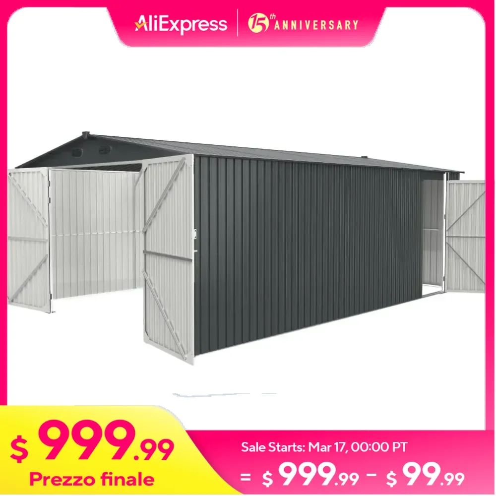 20x13 FT Outdoor Storage Shed with 2 Doors and 4 Vents, Backyard Utility Tool House Buildin, Metal Garden Shed