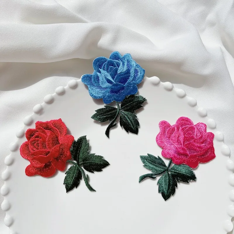 1 Piece High Quality Flower Rose Embroidery Repair Patches Bag Jacket Jeans Iron On Patches for Clothes Glue Sticker