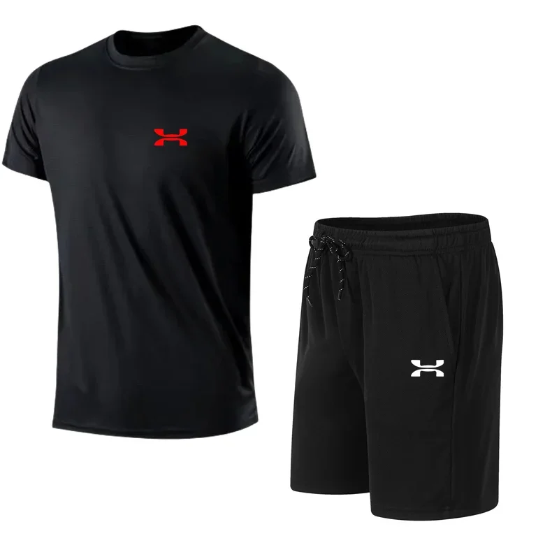 Conjunto de camiseta e shorts de manga curta masculino, casual respirável para jogging, roupas esportivas, verão, novo, conjunto 2 peças, 2024