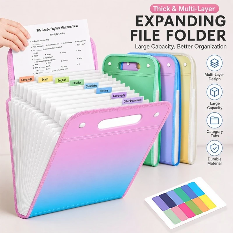 Expandable File Folder with 13 Pockets – Accordion-Style File Organiser with Labels, Portable Document and Receipt Organiser