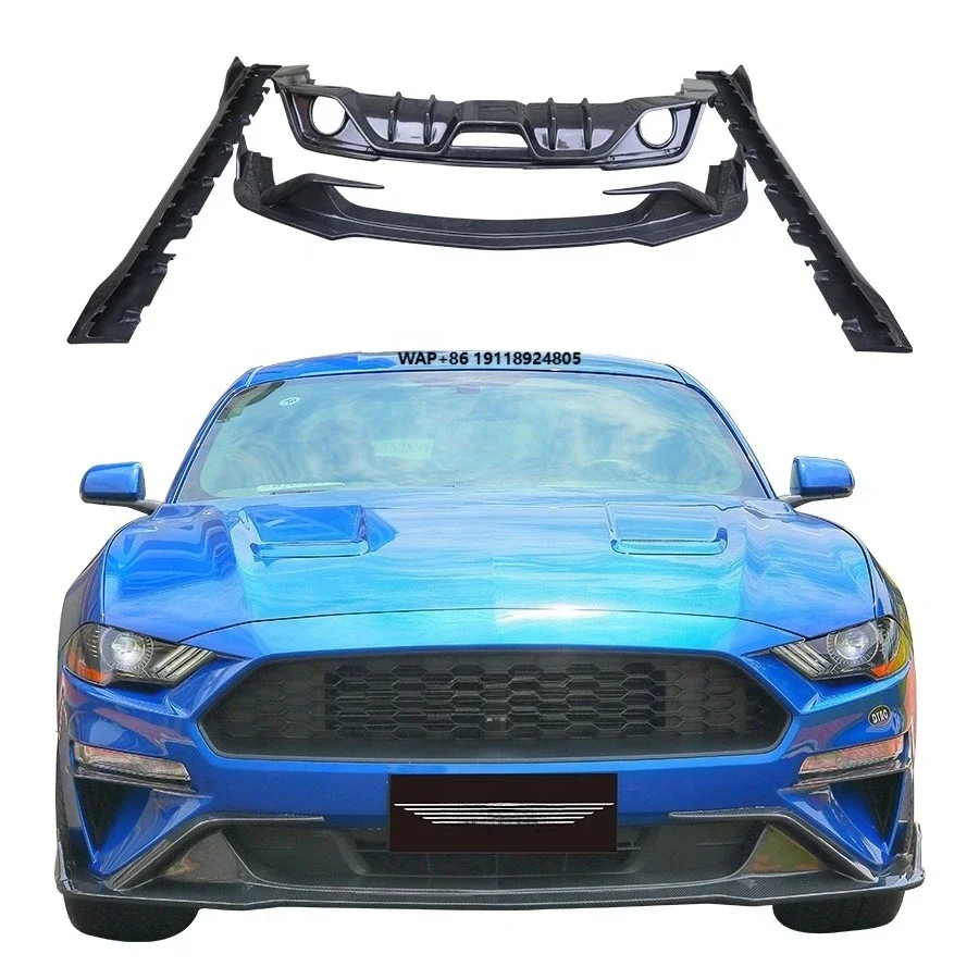 

For Mustang Body Kit New Carbon Fiber Front Lip Splitters Side Skirts Rear Diffuser with Exhaust Bumper Cut-Outs