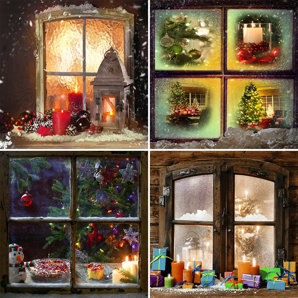 Bonvvie Christmas Background Fireplace Christmas Tree Window Family Party Decor Banner Photographic Backdrop Photo Studio Prop