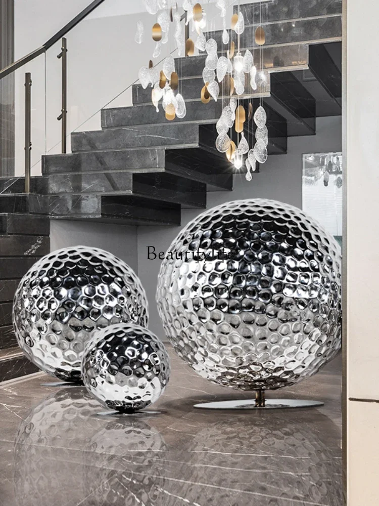 X4 Mirror stainless steel golf ball sculpture floor ornament decorative art installation