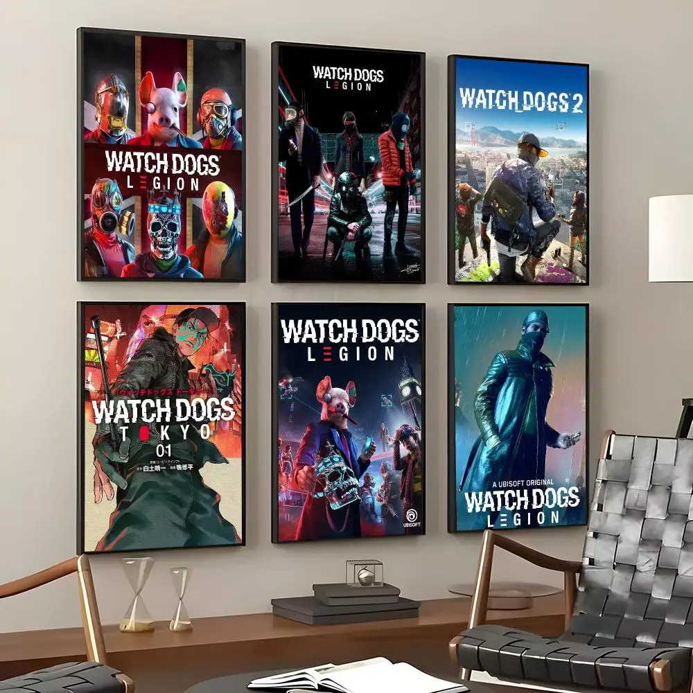 Game Watch Dogs Poster Self-Adhesive Waterproof Wall Stickers, Coffee Bar Home Wall Decor