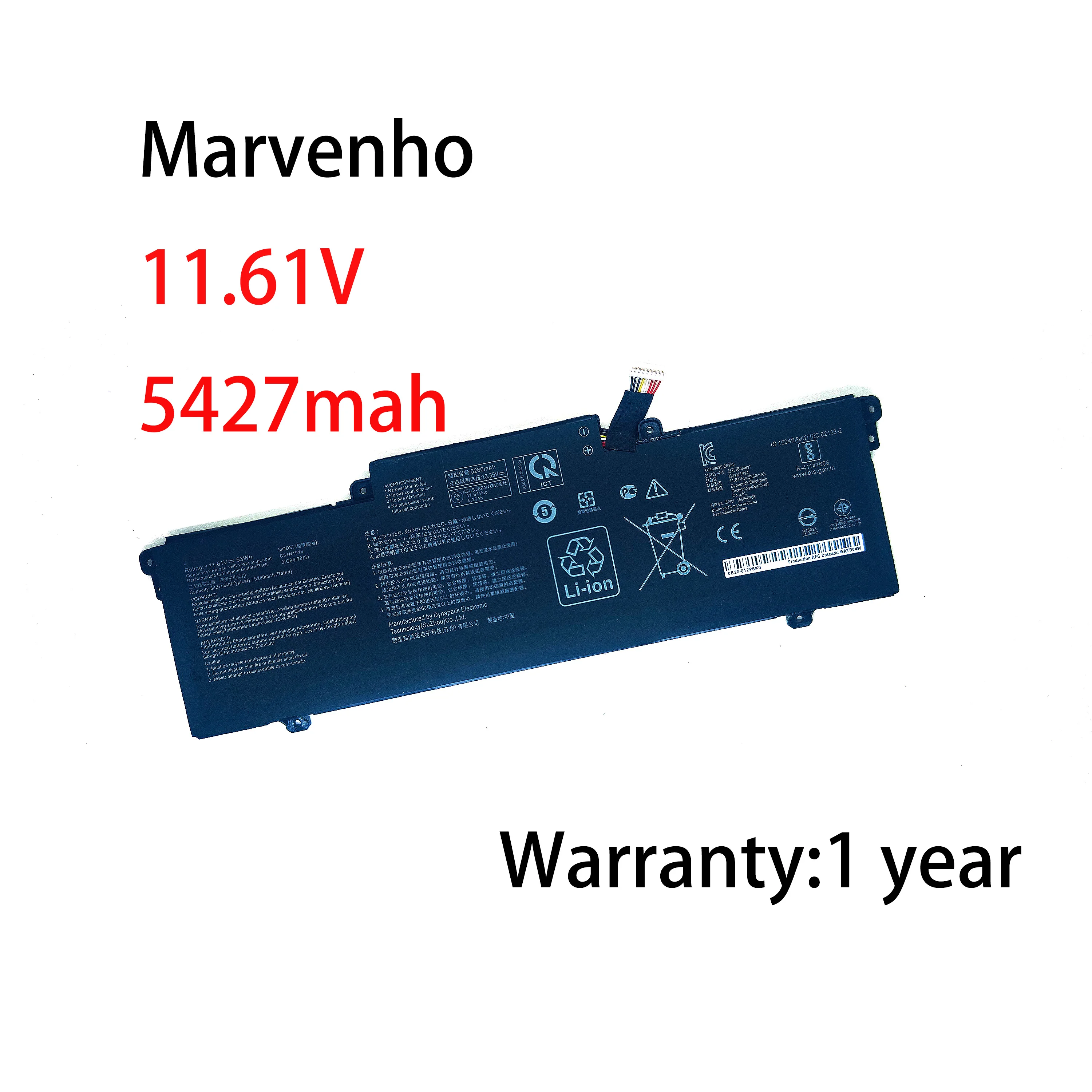 Marvenho New 11.61V 5427mah 63WH  C31N1914  Laptop Battery for  ASUS UX425QA UX435EAL ZenBook 13 UX425UG ZenBook 14 Ultralight