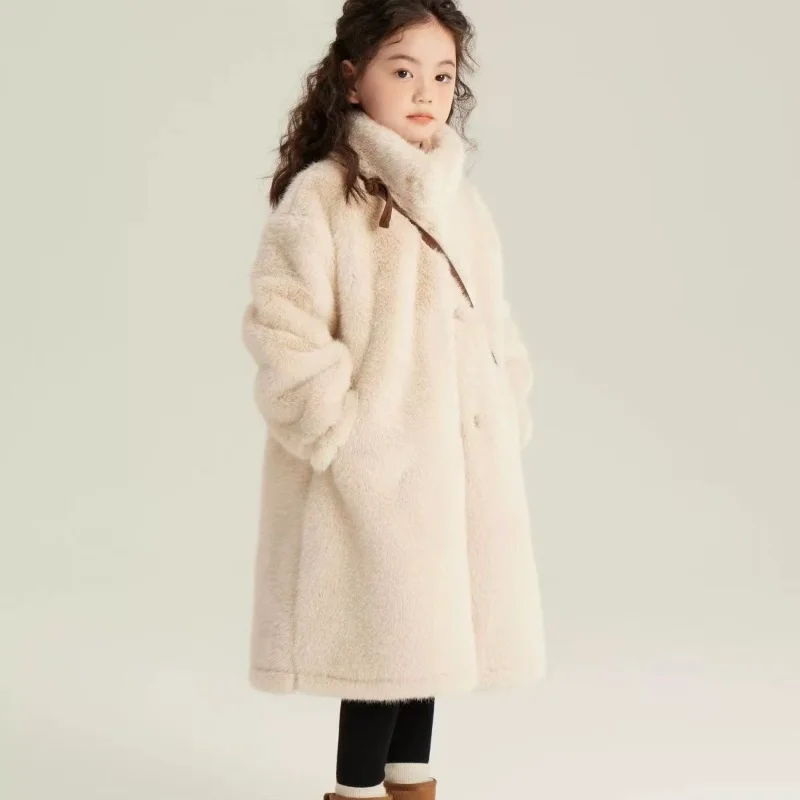 Lmitation المنك المخملية سترة للفتيات جديد Boose البيج سترة غير رسمية سترة لخريف وشتاء 2026 الأطفال سترة #1