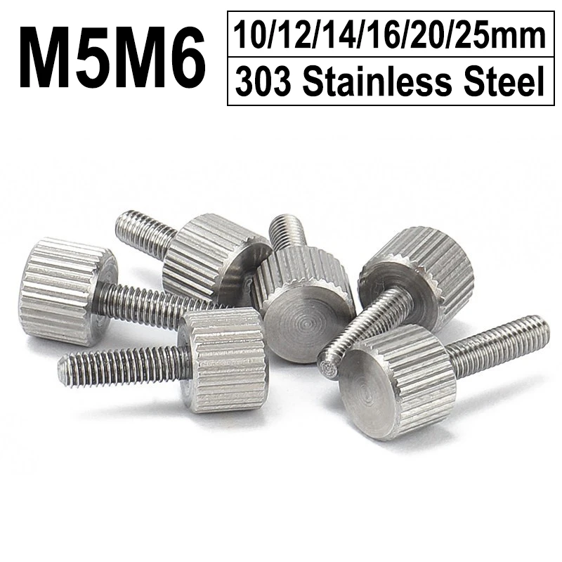 

M5 M6 Knurled Thumb Screws Stainless Steel Flat Knurled Head Fully Threaded Thumb Screws Bolts Grip Knobs Fasteners